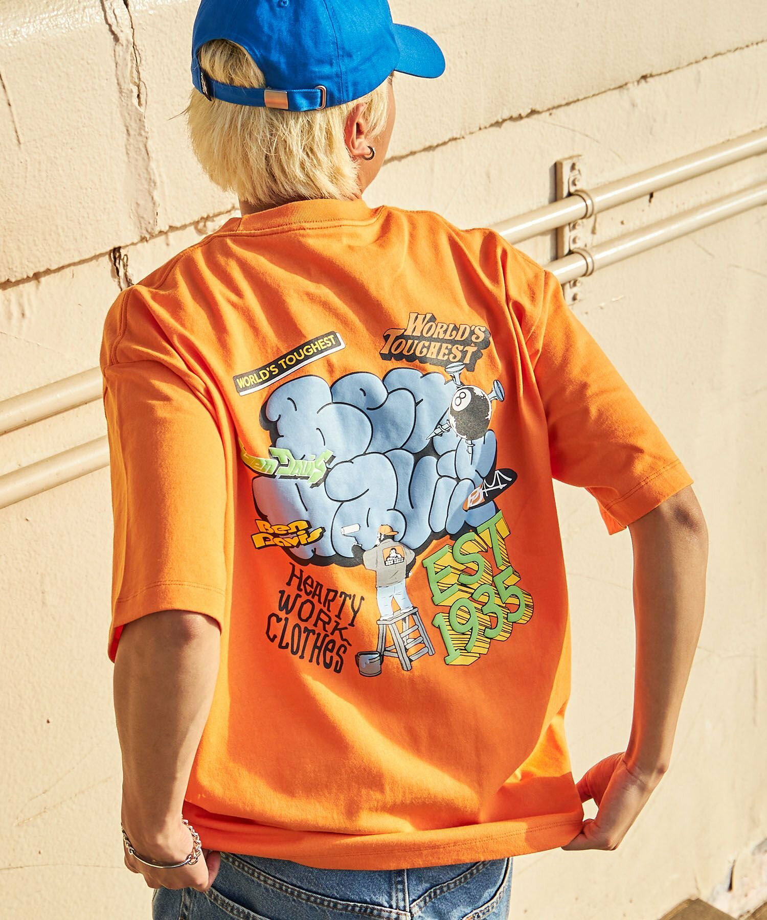 【BEN DAVIS(ベンデイビス)】OVERLAP TEE / クルーネック 半袖Tシャツ ワンポイント Tシャツ グラフィティー ゴリラ 8ボール